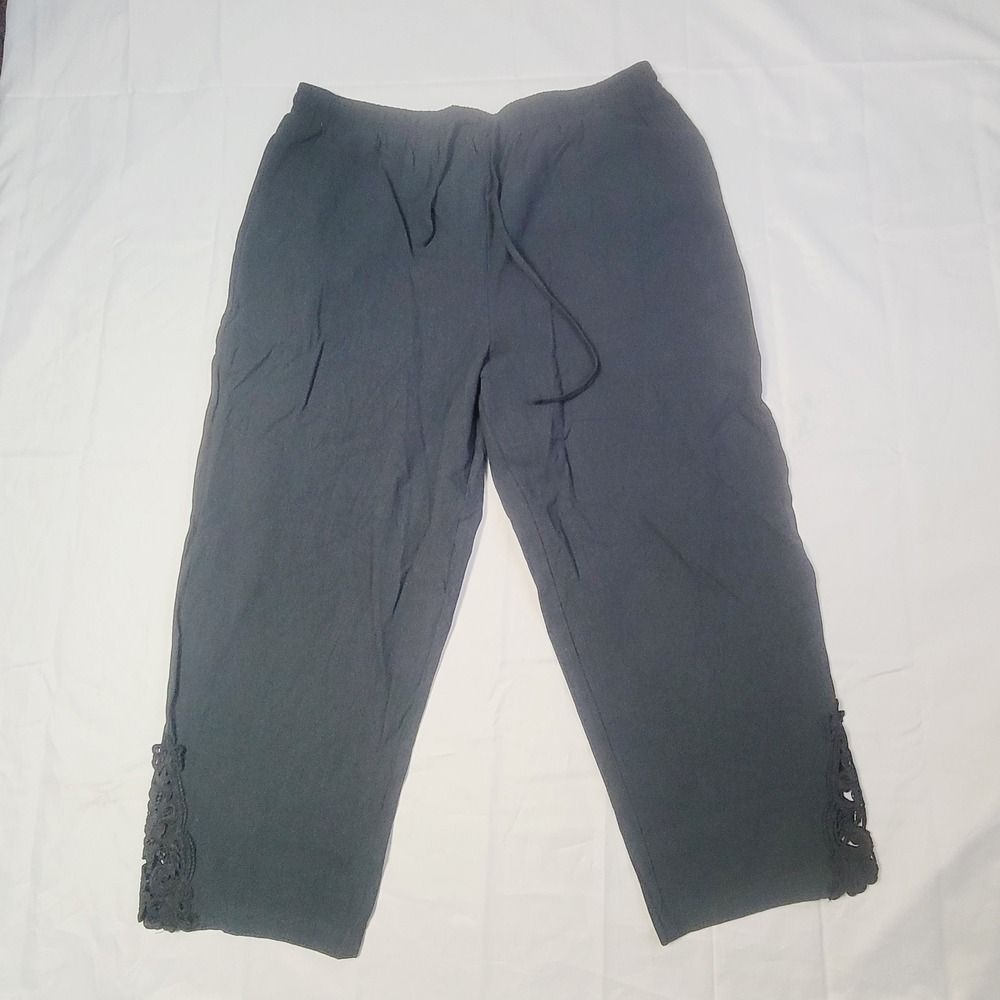 Unbranded Women's Capris 2XL Black Lace Trim Drawstring Waist Casual Pants B64